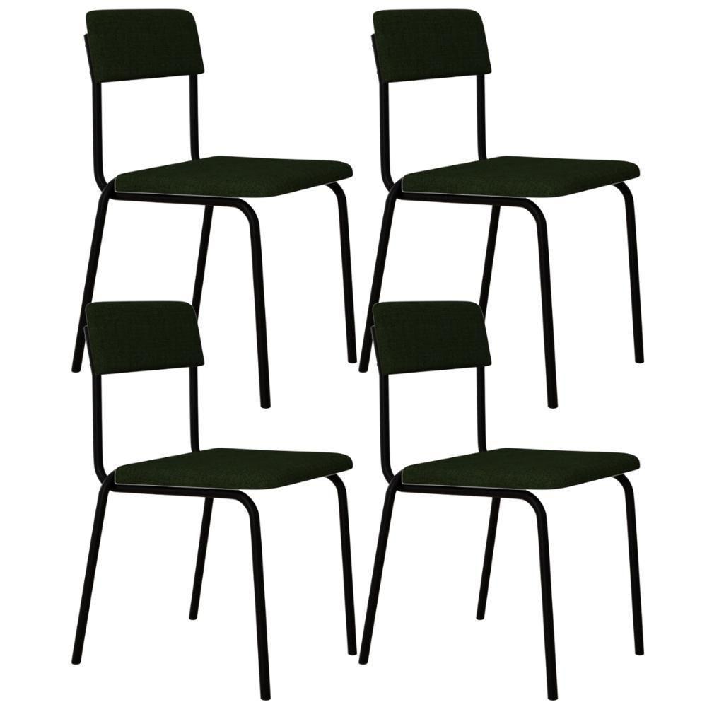 Kit 04 Cadeiras Estofada Para Sala De Jantar Sense Preto C01 Linho Verde Musgo - Lyam Decor - 1