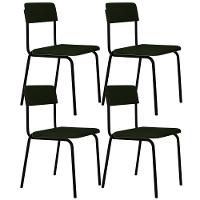 Kit 04 Cadeiras Estofada Para Sala De Jantar Sense Preto C01 Linho Verde Musgo - Lyam Decor - 1