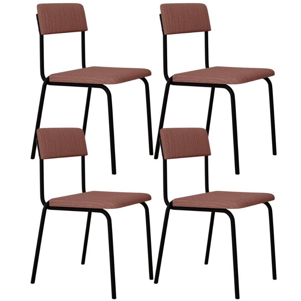 Kit 04 Cadeiras Estofada Para Sala De Jantar Sense Preto C01 Linho Rosa - Lyam Decor - 1