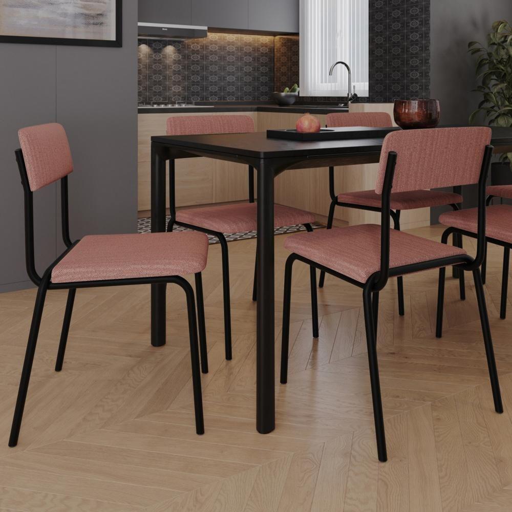 Kit 04 Cadeiras Estofada Para Sala De Jantar Sense Preto C01 Linho Rosa - Lyam Decor - 2