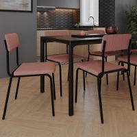 Kit 04 Cadeiras Estofada Para Sala De Jantar Sense Preto C01 Linho Rosa - Lyam Decor - 2