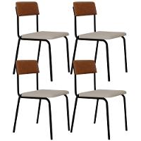 Kit 04 Cadeiras Estofada Para Sala De Jantar Sense Preto C01 Linho Palha Courino Caramelo - Lyam Decor - 1