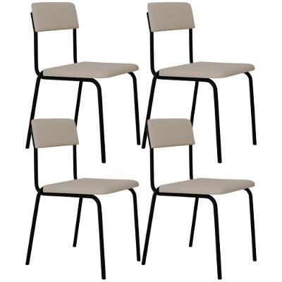 Kit 04 Cadeiras Estofada Para Sala De Jantar Sense Preto C01 Linho Palha - Lyam Decor