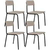 Kit 04 Cadeiras Estofada Para Sala De Jantar Sense Preto C01 Linho Palha - Lyam Decor - 1