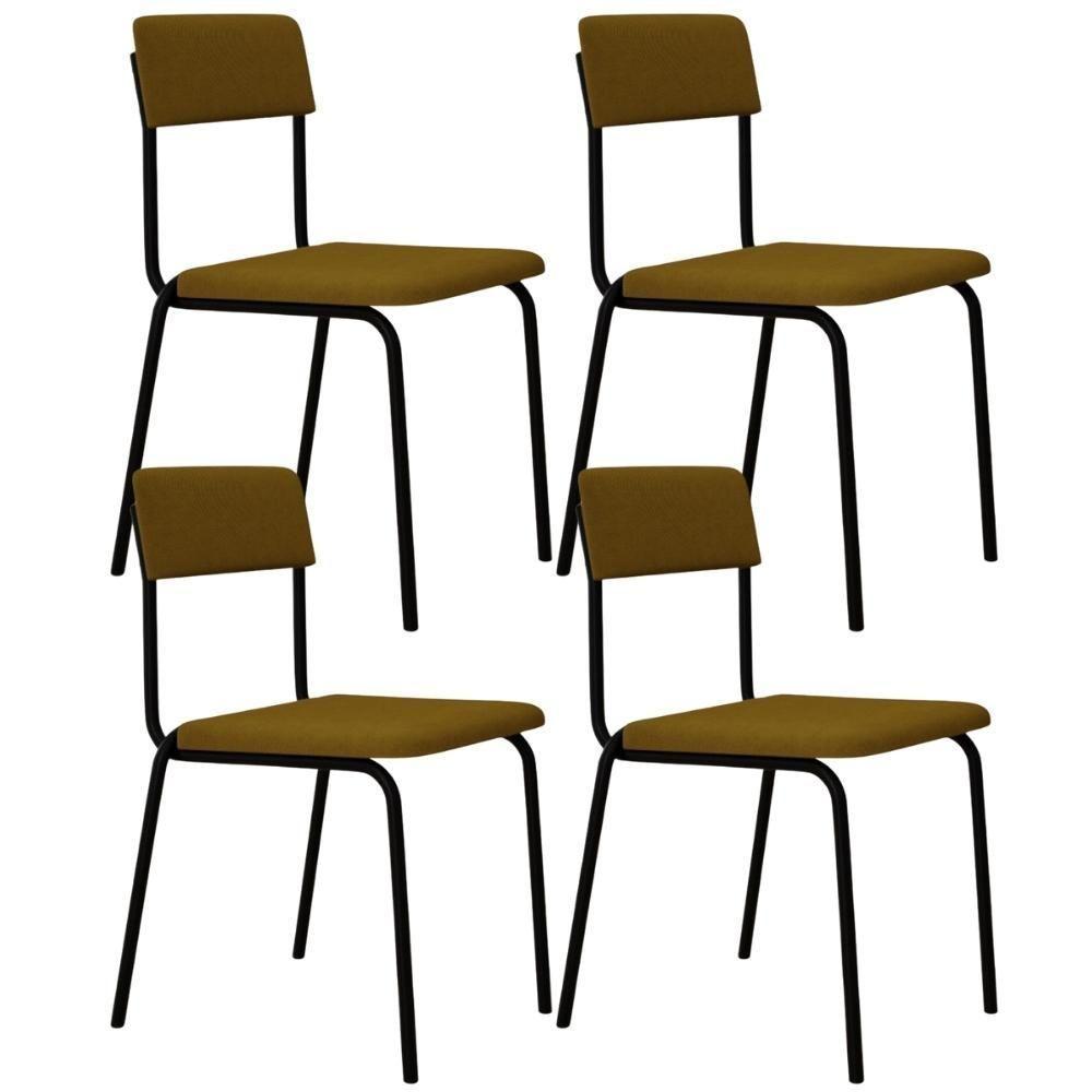 Kit 04 Cadeiras Estofada Para Sala De Jantar Sense Preto C01 Linho Mostarda - Lyam Decor - 1