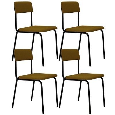 Kit 04 Cadeiras Estofada Para Sala De Jantar Sense Preto C01 Linho Mostarda - Lyam Decor