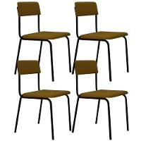 Kit 04 Cadeiras Estofada Para Sala De Jantar Sense Preto C01 Linho Mostarda - Lyam Decor - 1