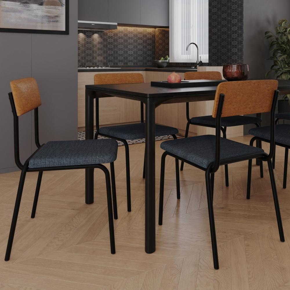 Kit 04 Cadeiras Estofada Para Sala De Jantar Sense Preto C01 Linho Cinza Courino Caramelo - Lyam Decor - 2