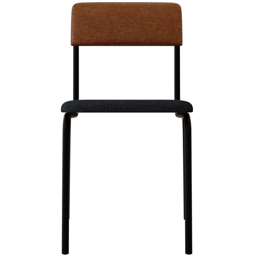 Kit 04 Cadeiras Estofada Para Sala De Jantar Sense Preto C01 Linho Cinza Courino Caramelo - Lyam Decor - 3