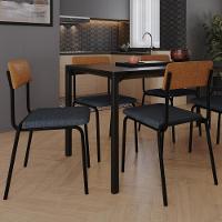 Kit 04 Cadeiras Estofada Para Sala De Jantar Sense Preto C01 Linho Cinza Courino Caramelo - Lyam Decor - 2