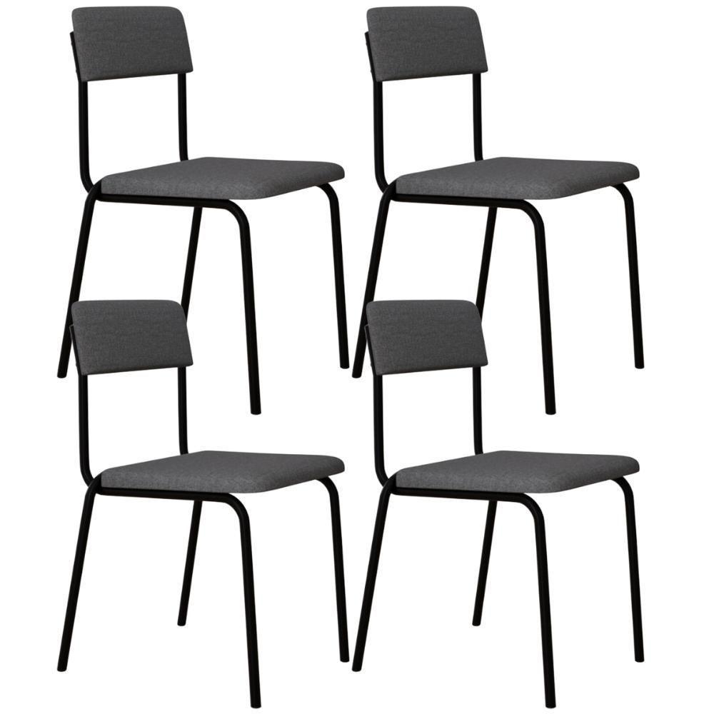 Kit 04 Cadeiras Estofada Para Sala De Jantar Sense Preto C01 Linho Cinza Claro - Lyam Decor - 1