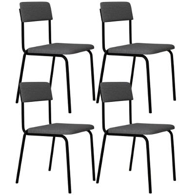 Kit 04 Cadeiras Estofada Para Sala De Jantar Sense Preto C01 Linho Cinza Claro - Lyam Decor