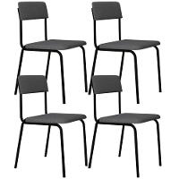 Kit 04 Cadeiras Estofada Para Sala De Jantar Sense Preto C01 Linho Cinza Claro - Lyam Decor - 1