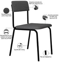 Kit 04 Cadeiras Estofada Para Sala De Jantar Sense Preto C01 Linho Cinza Claro - Lyam Decor