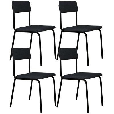 Kit 04 Cadeiras Estofada Para Sala De Jantar Sense Preto C01 Linho Cinza - Lyam Decor