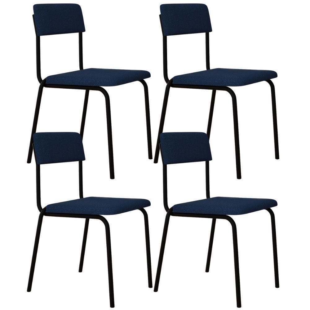 Kit 04 Cadeiras Estofada Para Sala De Jantar Sense Preto C01 Linho Azul - Lyam Decor - 1