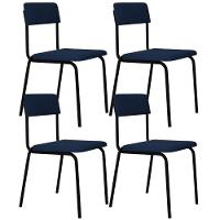 Kit 04 Cadeiras Estofada Para Sala De Jantar Sense Preto C01 Linho Azul - Lyam Decor - 1