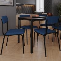 Kit 04 Cadeiras Estofada Para Sala De Jantar Sense Preto C01 Linho Azul - Lyam Decor - 2