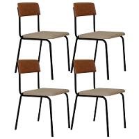 Kit 04 Cadeiras Estofada Para Sala De Jantar Sense Preto C01 Linho Areia Courino Caramelo - Lyam Decor - 1