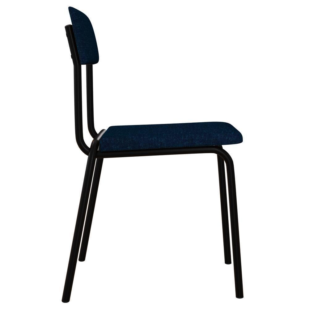 Kit 04 Cadeiras Estofada Para Sala De Jantar Sense Preto C01 Linho Azul Escuro - Lyam Decor - 6