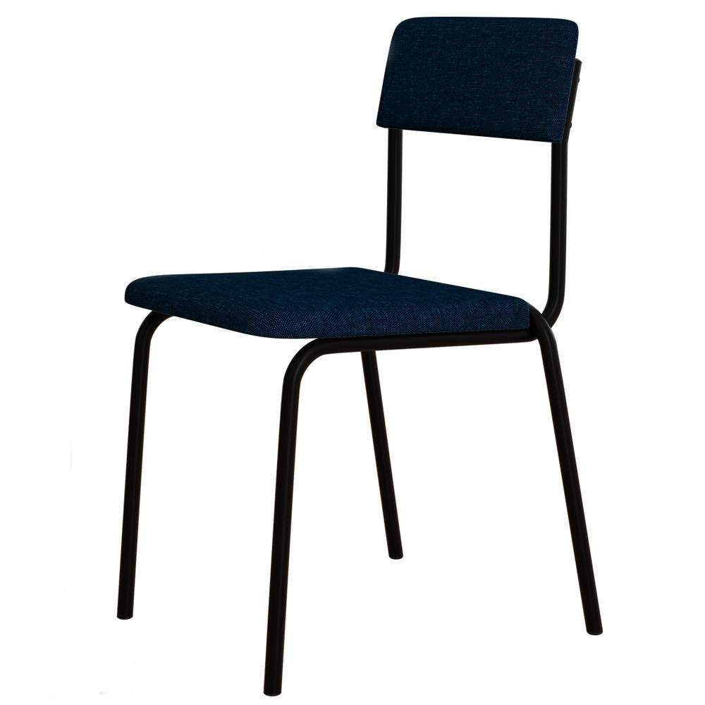 Kit 04 Cadeiras Estofada Para Sala De Jantar Sense Preto C01 Linho Azul Escuro - Lyam Decor - 7