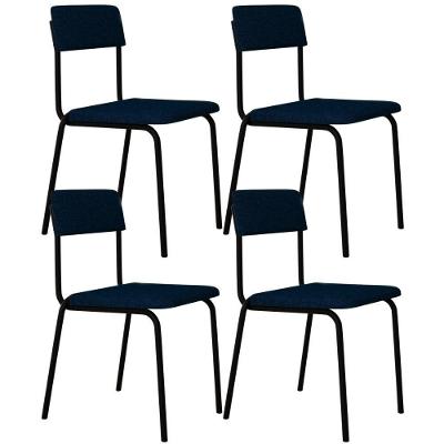 Kit 04 Cadeiras Estofada Para Sala De Jantar Sense Preto C01 Linho Azul Escuro - Lyam Decor