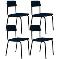 Kit 04 Cadeiras Estofada Para Sala De Jantar Sense Preto C01 Linho Azul Escuro - Lyam Decor - 1