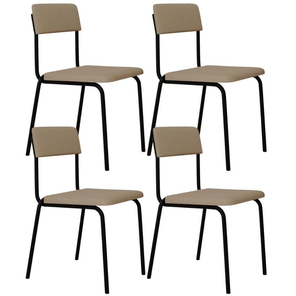 Kit 04 Cadeiras Estofada Para Sala De Jantar Sense Preto C01 Linho Areia - Lyam Decor - 1