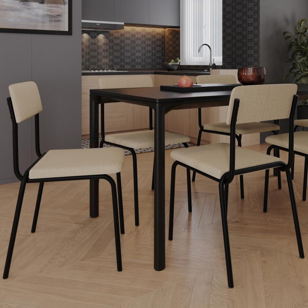 Kit 04 Cadeiras Estofada Para Sala De Jantar Sense Preto C01 Linho Areia - Lyam Decor - 2