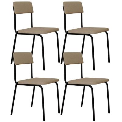 Kit 04 Cadeiras Estofada Para Sala De Jantar Sense Preto C01 Linho Areia - Lyam Decor