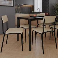 Kit 04 Cadeiras Estofada Para Sala De Jantar Sense Preto C01 Linho Areia - Lyam Decor - 2