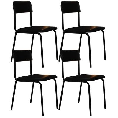 Kit 04 Cadeiras Estofada Para Sala De Jantar Sense Preto C01 Courino Preto - Lyam Decor