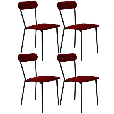 Kit 04 Cadeiras Estofada Para Sala De Jantar Liora Preto C01 Veludo Vermelho Vinho - Lyam Decor