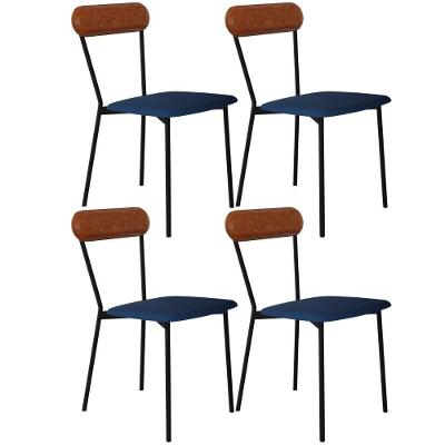 Kit 04 Cadeiras Estofada Para Sala De Jantar Liora Preto C01 Linho Azul Courino Caramelo - Lyam Decor