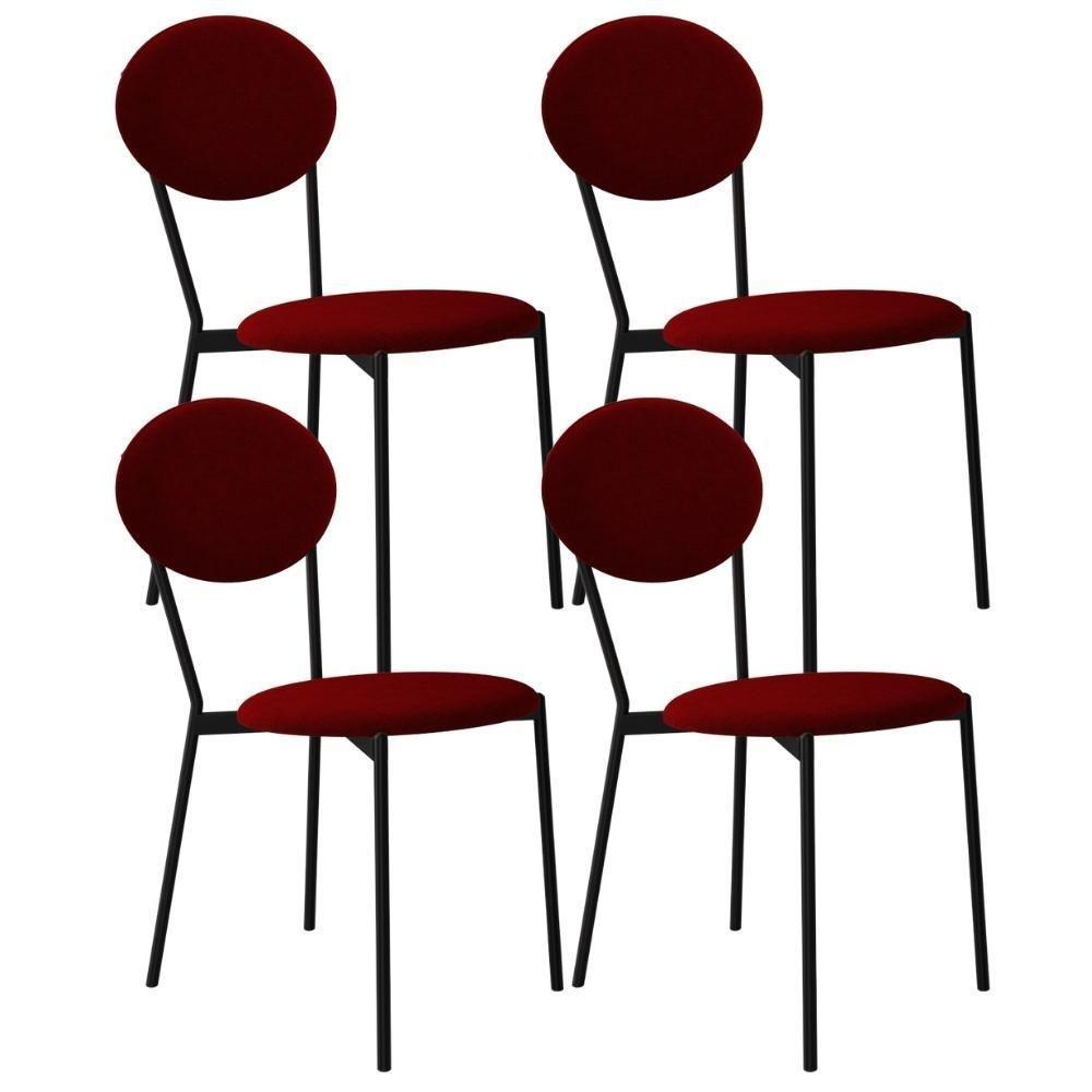 Kit 04 Cadeiras Estofada Para Sala De Jantar Azuri Preto C01 Veludo Vermelho Vinho - Lyam Decor - 1