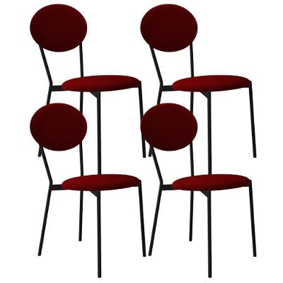Kit 04 Cadeiras Estofada Para Sala De Jantar Azuri Preto C01 Veludo Vermelho Vinho - Lyam Decor