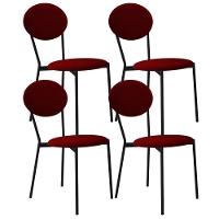 Kit 04 Cadeiras Estofada Para Sala De Jantar Azuri Preto C01 Veludo Vermelho Vinho - Lyam Decor - 1