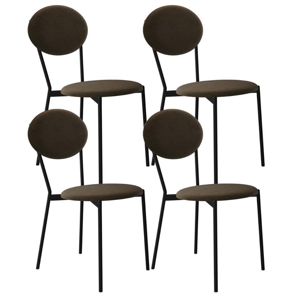 Kit 04 Cadeiras Estofada Para Sala De Jantar Azuri Preto C01 Veludo Marrom Sand - Lyam Decor - 1