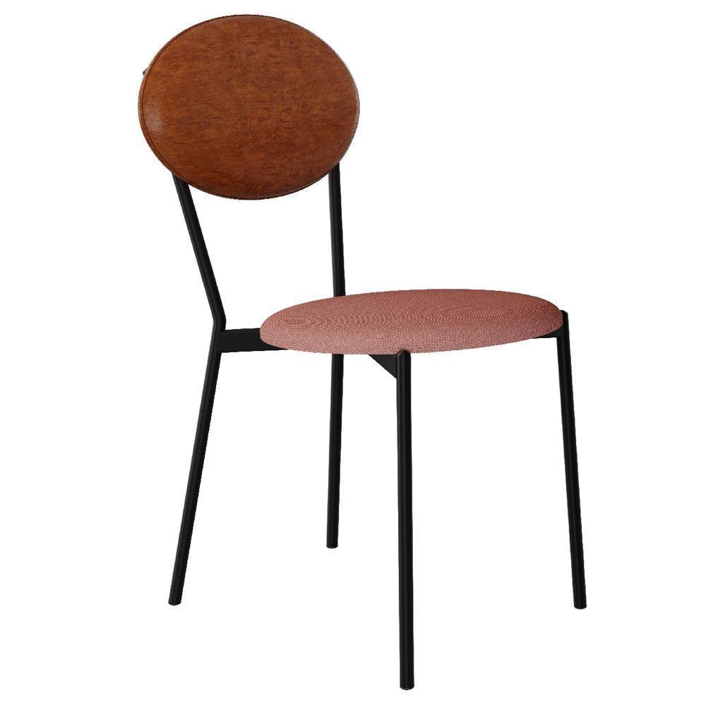 Kit 04 Cadeiras Estofada Para Sala De Jantar Azuri Preto C01 Linho Rosê Courino Caramelo - Lyam Decor - 6