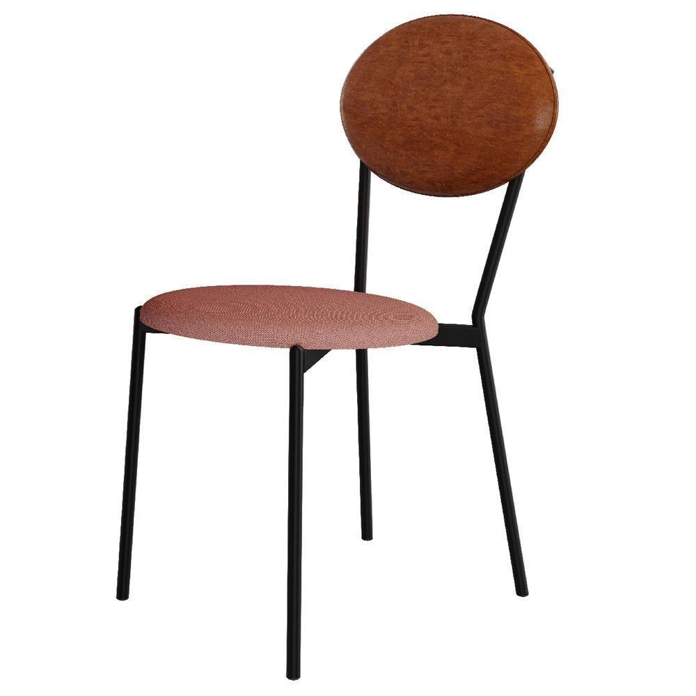 Kit 04 Cadeiras Estofada Para Sala De Jantar Azuri Preto C01 Linho Rosê Courino Caramelo - Lyam Decor - 8