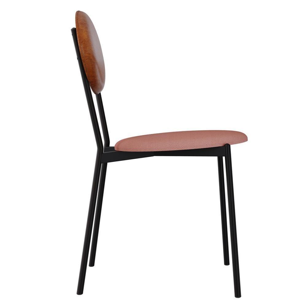 Kit 04 Cadeiras Estofada Para Sala De Jantar Azuri Preto C01 Linho Rosê Courino Caramelo - Lyam Decor - 9