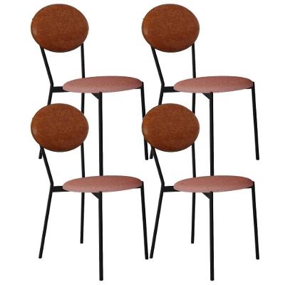 Kit 04 Cadeiras Estofada Para Sala De Jantar Azuri Preto C01 Linho Rosê Courino Caramelo - Lyam Decor