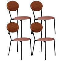 Kit 04 Cadeiras Estofada Para Sala De Jantar Azuri Preto C01 Linho Rosê Courino Caramelo - Lyam Decor - 1