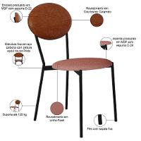 Kit 04 Cadeiras Estofada Para Sala De Jantar Azuri Preto C01 Linho Rosê Courino Caramelo - Lyam Decor