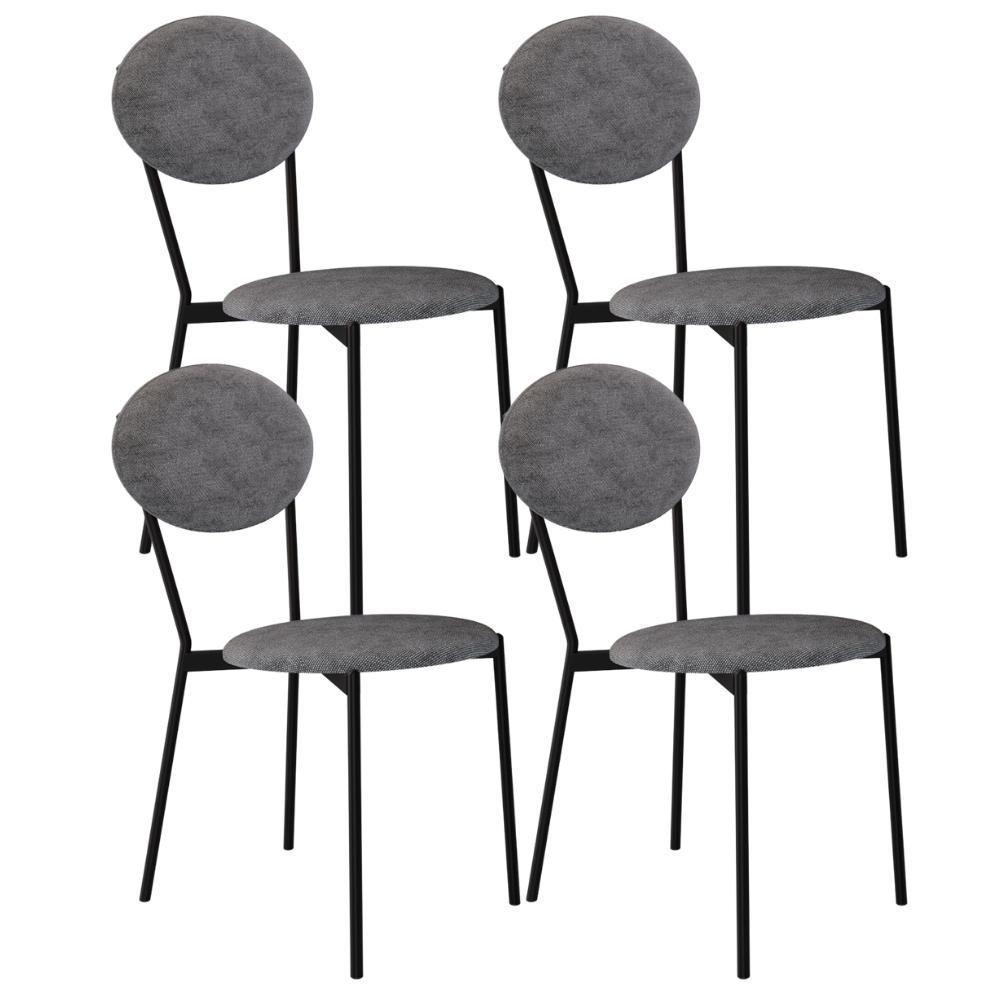 Kit 04 Cadeiras Estofada Para Sala De Jantar Azuri Preto C01 Linho Prata - Lyam Decor - 1