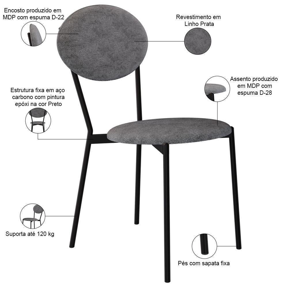 Kit 04 Cadeiras Estofada Para Sala De Jantar Azuri Preto C01 Linho Prata - Lyam Decor - 4