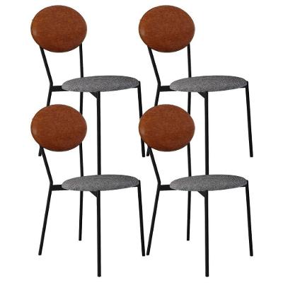 Kit 04 Cadeiras Estofada Para Sala De Jantar Azuri Preto C01 Linho Prata Courino Caramelo - Lyam Decor