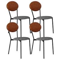 Kit 04 Cadeiras Estofada Para Sala De Jantar Azuri Preto C01 Linho Prata Courino Caramelo - Lyam Decor - 1