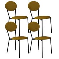 Kit 04 Cadeiras Estofada Para Sala De Jantar Azuri Preto C01 Linho Mostarda - Lyam Decor - 1