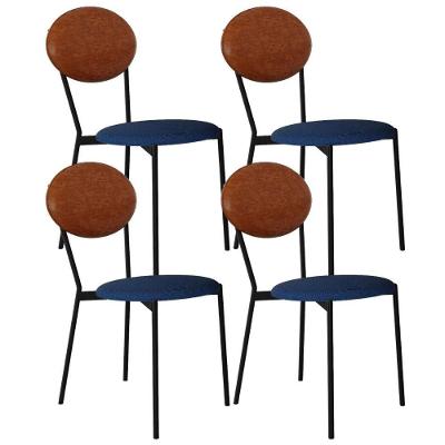 Kit 04 Cadeiras Estofada Para Sala De Jantar Azuri Preto C01 Linho Azul Courino Caramelo - Lyam Decor